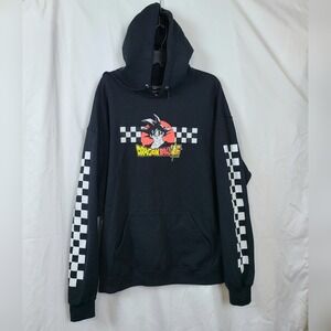 Dragon Ball Z Mens Black Goku Checkered Long Sleeve Fleece Lined Anime Hoodie XL